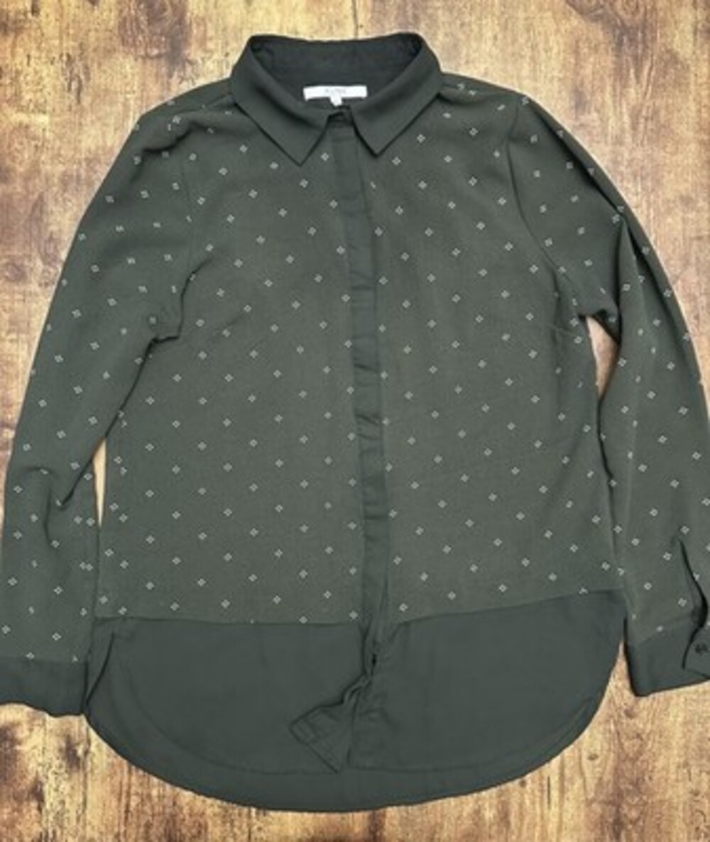 Alfred Sung Dark Forest Green Polka Dot Layered Hem Blouse #222